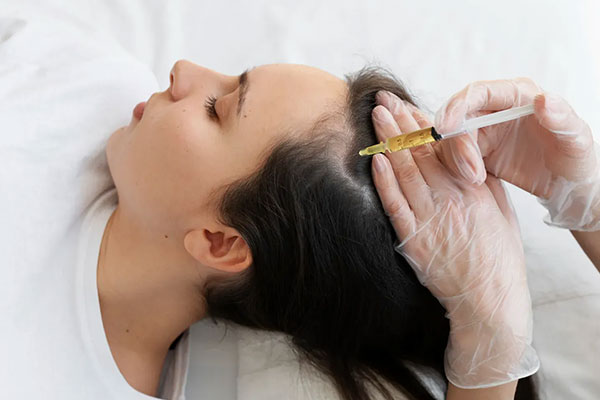 Woman with long, healthy, shiny hair after scalp mesotherapy