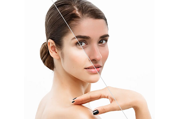 Glowing skin surrounded by vitamin C rich citrus for skin brightening